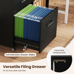 3-Drawer Mobile Lateral File Cabinet Printer Stand-Black