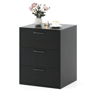 3 Drawer Nightstand with Wood Grain Finish and Storage for Living Room Bedroom Study-Black