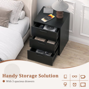 3 Drawer Nightstand with Wood Grain Finish and Storage for Living Room Bedroom Study-Black