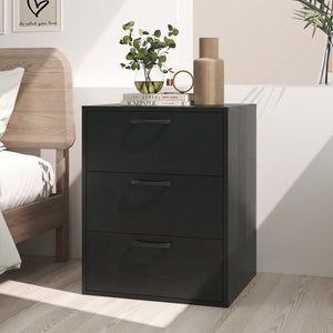 3 Drawer Nightstand with Wood Grain Finish and Storage for Living Room Bedroom Study-Black