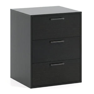 3 Drawer Nightstand with Wood Grain Finish and Storage for Living Room Bedroom Study-Black
