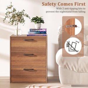 3 Drawer Nightstand with Wood Grain Finish and Storage for Living Room Bedroom Study-Walnut