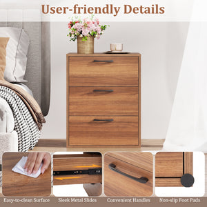 3 Drawer Nightstand with Wood Grain Finish and Storage for Living Room Bedroom Study-Walnut