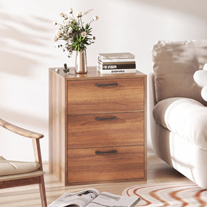 3 Drawer Nightstand with Wood Grain Finish and Storage for Living Room Bedroom Study-Walnut