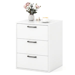 3 Drawer Nightstand with Wood Grain Finish and Storage for Living Room Bedroom Study-White