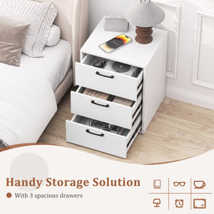 3 Drawer Nightstand with Wood Grain Finish and Storage for Living Room Bedroom Study-White