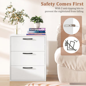 3 Drawer Nightstand with Wood Grain Finish and Storage for Living Room Bedroom Study-White