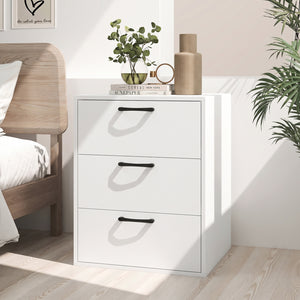 3 Drawer Nightstand with Wood Grain Finish and Storage for Living Room Bedroom Study-White