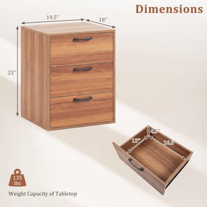 3 Drawer Nightstand with Wood Grain Finish and Storage for Living Room Bedroom Study-Walnut
