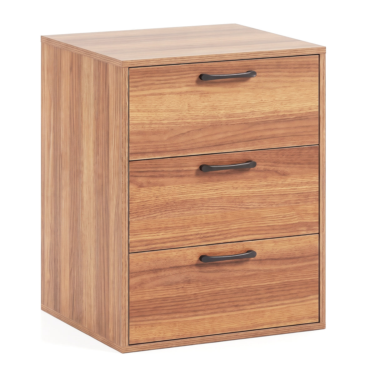 3 Drawer Nightstand with Wood Grain Finish and Storage for Living Room Bedroom Study-Walnut