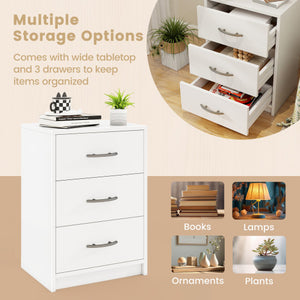 3 Drawer Nightstand with Storage for Living Room-White