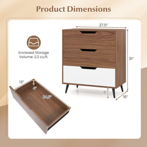 3-Drawer Rustic Farmhouse Wooden Storage Dresser-Walnut