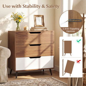 3-Drawer Rustic Farmhouse Wooden Storage Dresser-Walnut