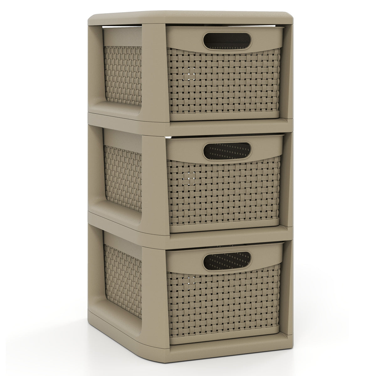 3-Drawer Storage Organizer with Wicker Patterns-Black