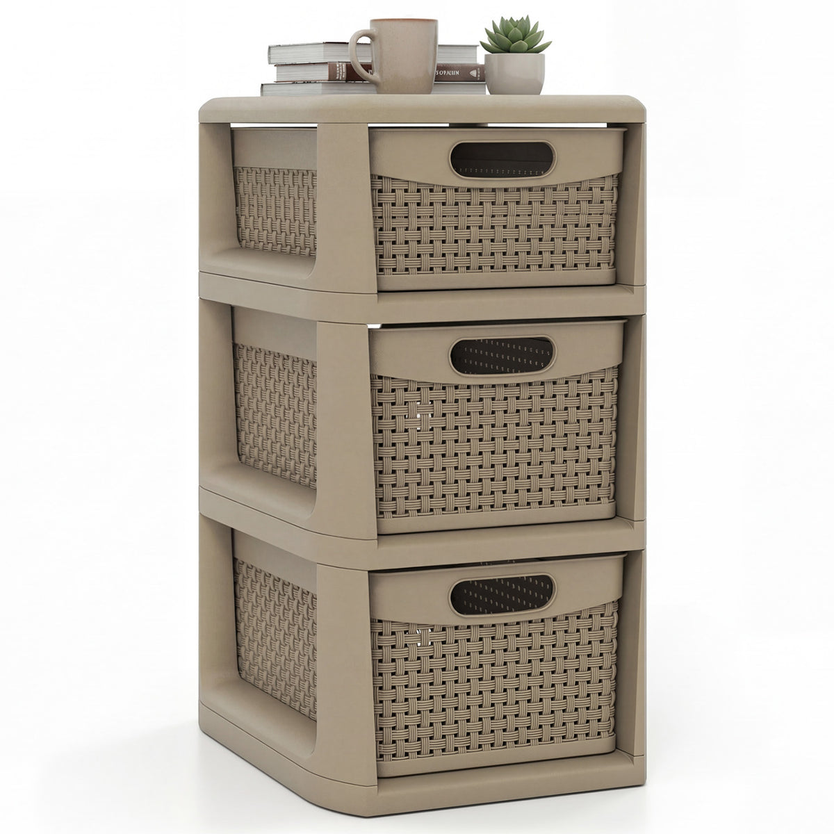3-Drawer Storage Organizer with Wicker Patterns-Black