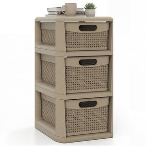 3-Drawer Storage Organizer with Wicker Patterns-Black