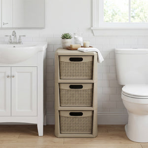 3-Drawer Storage Organizer with Wicker Patterns-Black
