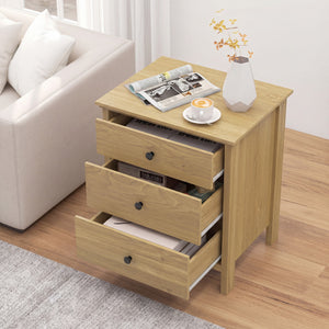 3-Drawer Wooden Nightstand Modern Bedside Table-Natural