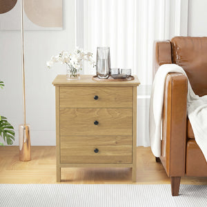 3-Drawer Wooden Nightstand Modern Bedside Table-Natural