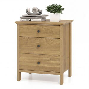 3-Drawer Wooden Nightstand Modern Bedside Table-Natural