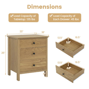 3-Drawer Wooden Nightstand Modern Bedside Table-Natural