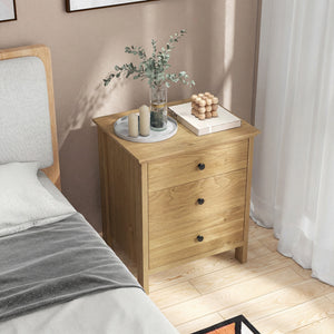 3-Drawer Wooden Nightstand Modern Bedside Table-Natural