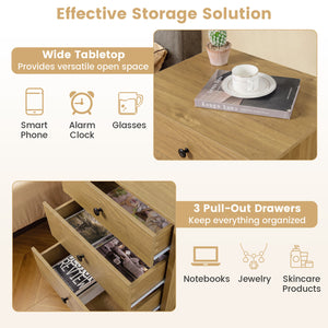 3-Drawer Wooden Nightstand Modern Bedside Table-Natural