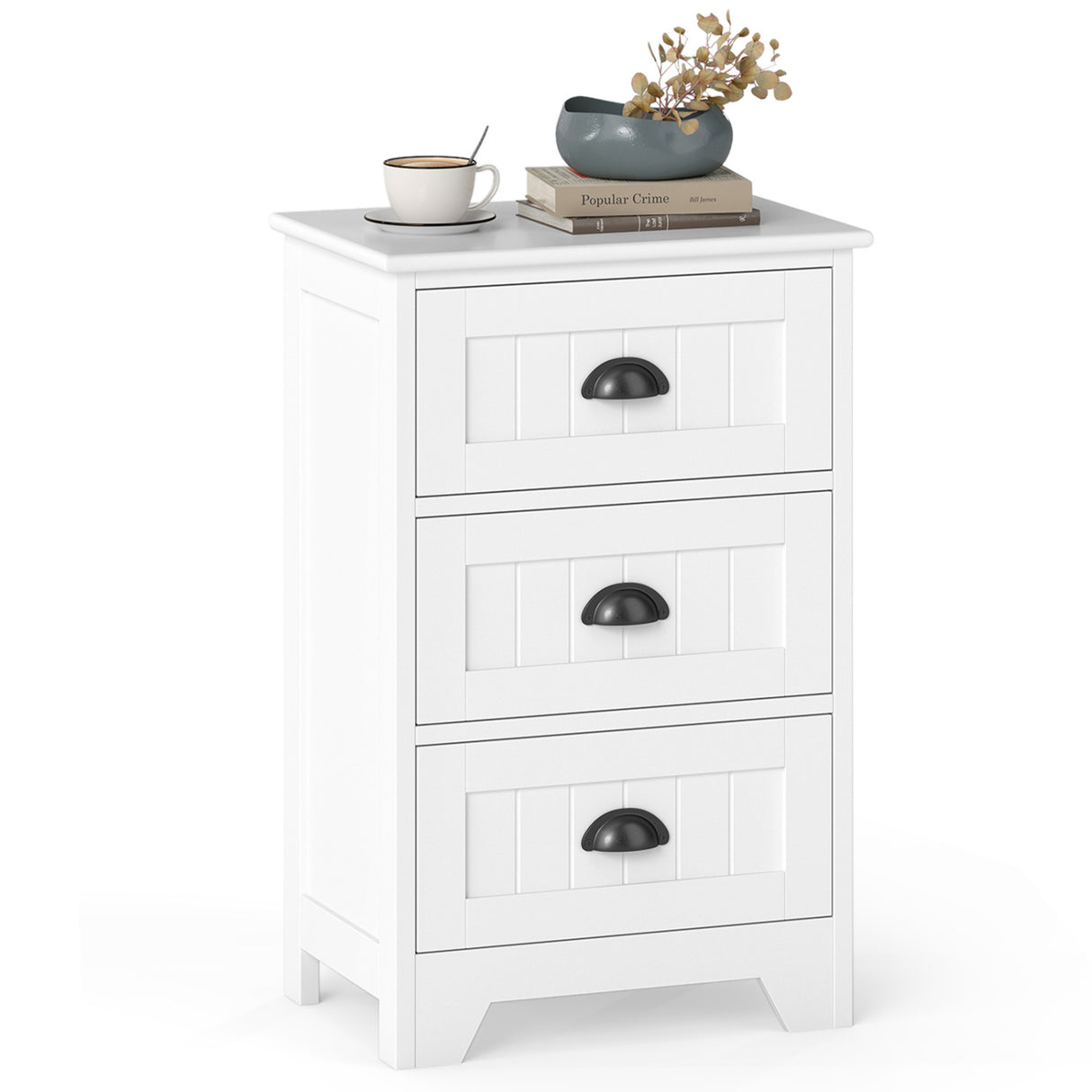 3 Drawers End Storage Wood Side Nightstand-Black