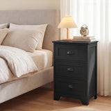 3 Drawers End Storage Wood Side Nightstand-Black