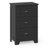 3 Drawers End Storage Wood Side Nightstand-Black
