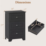 3 Drawers End Storage Wood Side Nightstand-Black