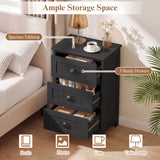 3 Drawers End Storage Wood Side Nightstand-Black