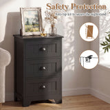 3 Drawers End Storage Wood Side Nightstand-Black