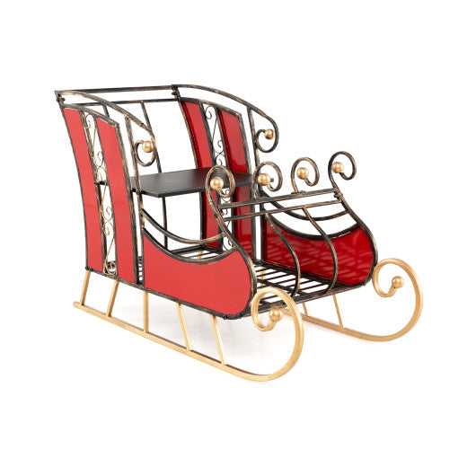 3 FT Christmas Metal Sleigh Decoration Santa Sleigh with 2-Tier Storage Shelf