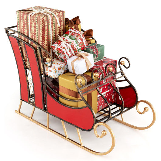 3 FT Christmas Metal Sleigh Decoration Santa Sleigh with 2-Tier Storage Shelf