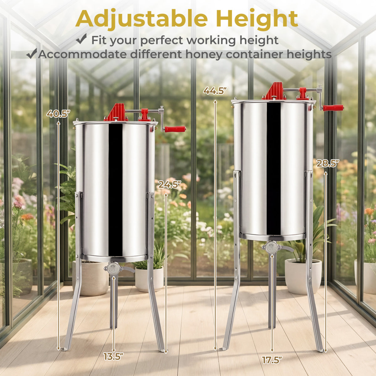 3 Frame Manual Honey Extractor with Bottom Gravity Flow Gate and Clear Lid for Home Apiary
