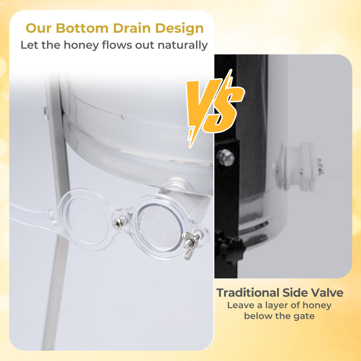 3 Frame Manual Honey Extractor with Bottom Gravity Flow Gate and Clear Lid for Home Apiary