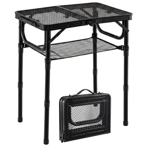 3-Height Folding Picnic Table with Large Storage Net and Handle-Black