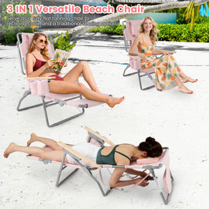 3-IN-1 Foldable Beach Chair with Footrest and Adjustable Backrest-Pink