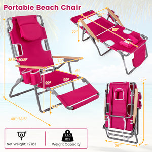 3-IN-1 Foldable Beach Chair with Footrest and Adjustable Backrest-Peach