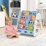 3-In-1 Double Sided Magnetic Dry-Erase Board with Stool and Flipped Writing Desktop-Navy