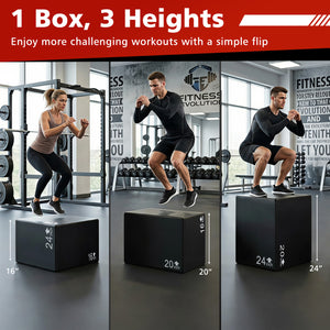 3 In 1 Foam Plyometric Box with 3 Heights and Easy-to-Clean PU Cover-24 Inches