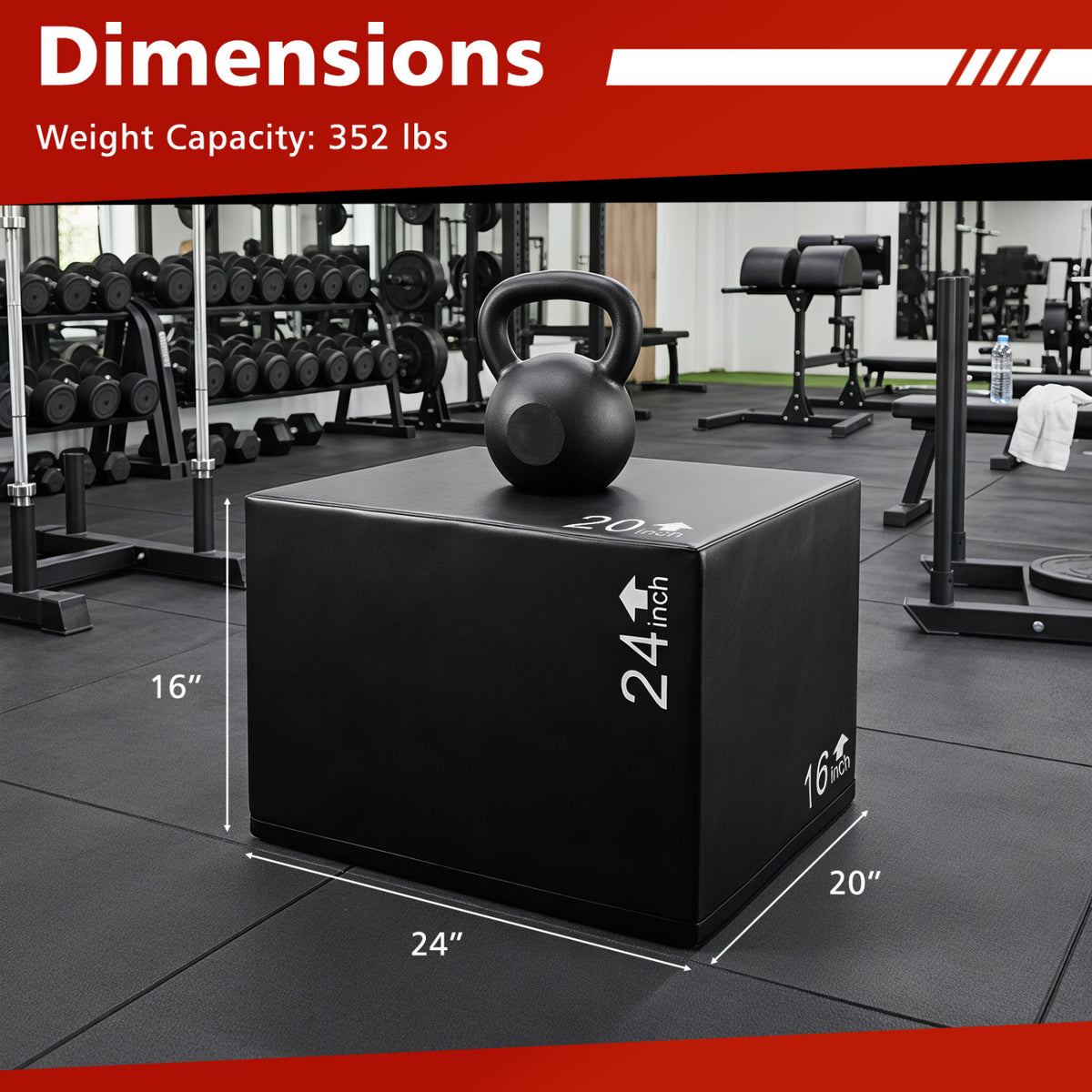 3 In 1 Foam Plyometric Box with 3 Heights and Easy-to-Clean PU Cover-24 Inches