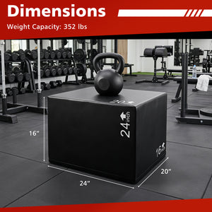 3 In 1 Foam Plyometric Box with 3 Heights and Easy-to-Clean PU Cover-24 Inches