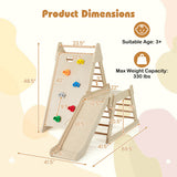 3-In 1 Jungle Gym Indoor Playground with Extended Slide for Toddlers-Natural