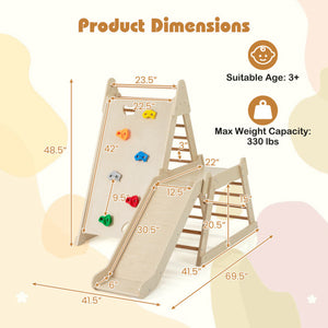 3-In 1 Jungle Gym Indoor Playground with Extended Slide for Toddlers-Natural