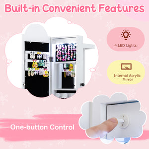 3 In 1 Kids Jewelry Cabinet Freestanding Jewelry Armoire with 3-Color Lighted Mirror-White