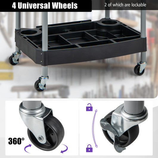 3 Layer Detailing Tool Utility Cart Tool Organizer Mobile Rolling Cart with Multiple Divider-Black