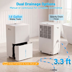 3 Modes Dehumidifier with Drain Hose and LED Display for 6500 Sq.Ft Home-White