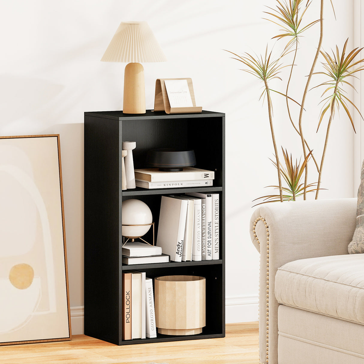 3 Open Shelf Bookcase Modern Storage Display Cabinet-Black